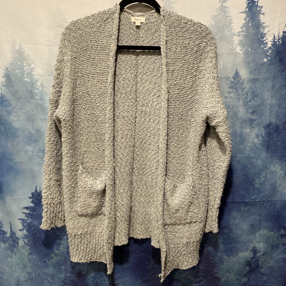 Debut Womens Cardigan Sweater Knit Open Front Pockets Size Small Light Green
